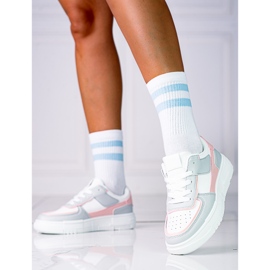 Dámské šněrovací tenisky na platformě Shelovet z ekologické kůže v bílé a šedorůžové barvě bílý vícebarevný 2