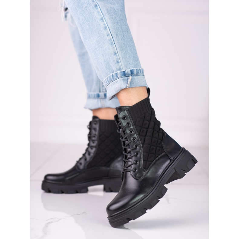 Dámské šněrovací prošívané černé tašky Shelovet černá 1