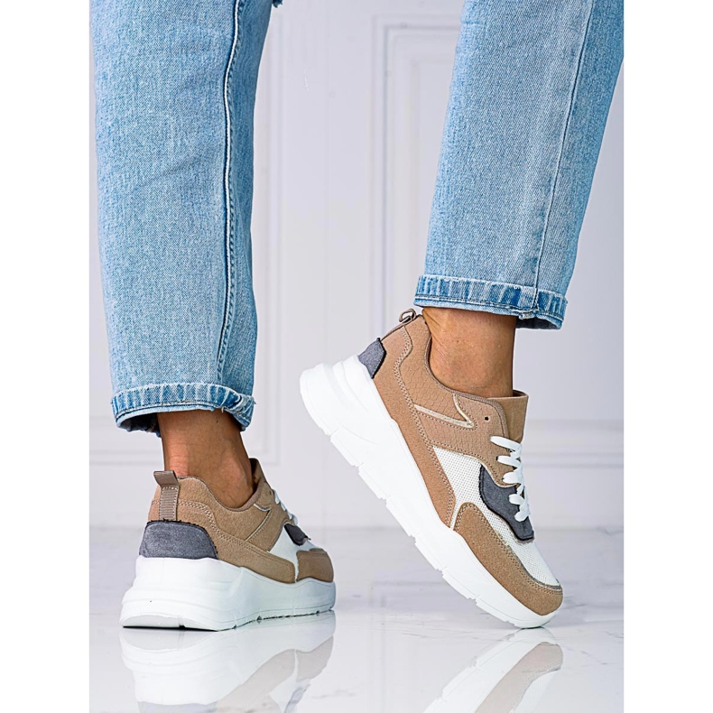 Pohodlné dámské tenisky Shelovet na silné béžové platformě béžový hnědý 1