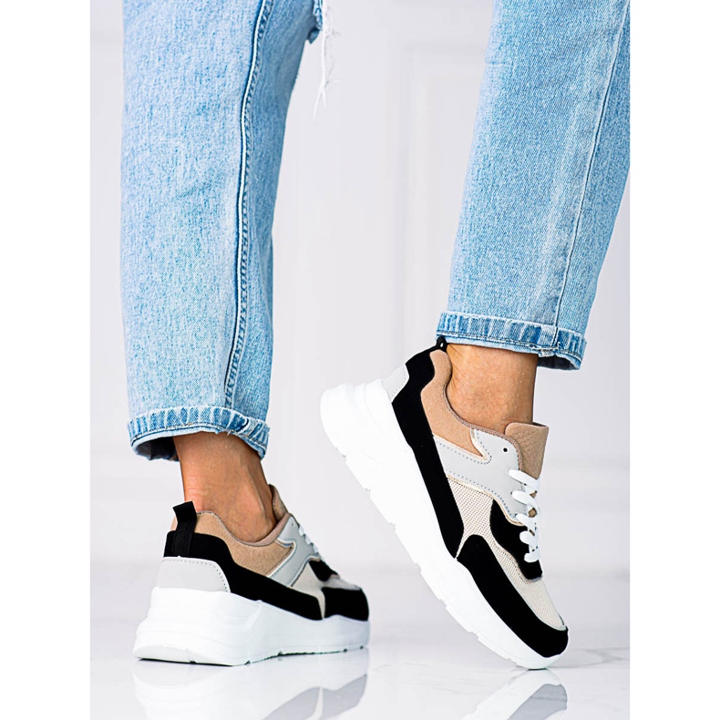 Pohodlné dámské tenisky Shelovet na silné černo-béžové platformě béžový černá 1