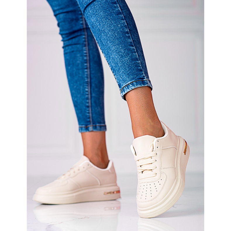 Shelovet bílé šněrovací sportovní boty z ekologické kůže, béžová béžový 1 Shelovet bílé šněrovací sportovní boty z ekologické kůže, béžová béžový 1