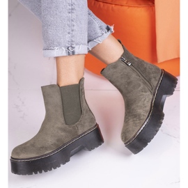 Zelené dámské Chelsea kozačky na platformě Shelovet z ekologického semiše zelená 1