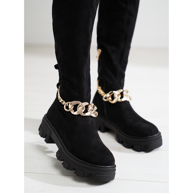 Černé dámské kozačky na silné podrážce Shelovet z ekologického semiše černá 1