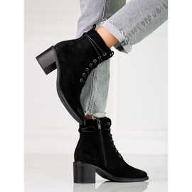 Černé šněrovací dámské kozačky Shelovet vyrobené z ekologického semiše černá 1