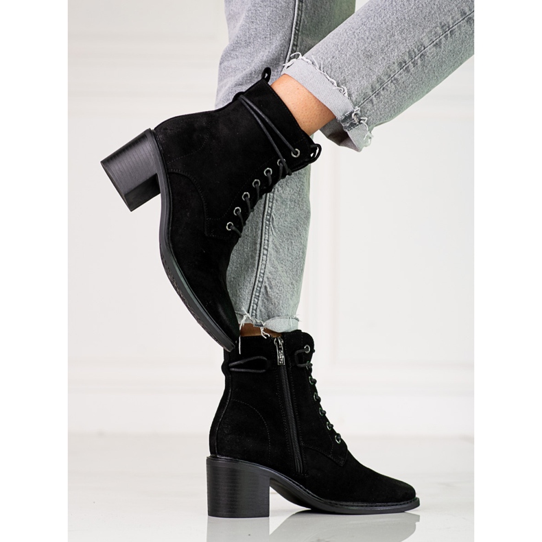 Černé šněrovací dámské kozačky Shelovet vyrobené z ekologického semiše černá 1