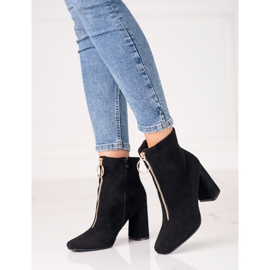 Dámské černé kozačky na sloupku Shelovet se zlatým zipem černá 1