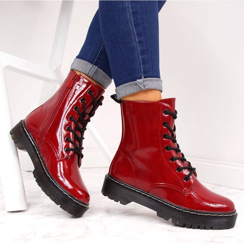 Zateplené lakované boty S. Barski W OLI71B Red červený 2