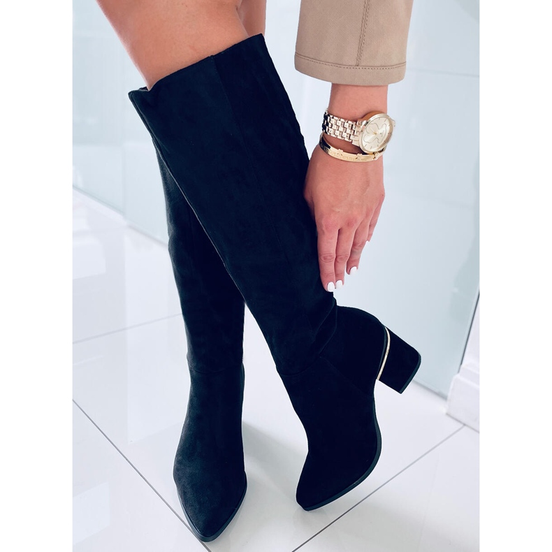 Heather Černé kozačky na vysokém podpatku černá 1 Heather Černé kozačky na vysokém podpatku černá 1