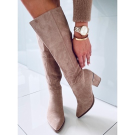 Heather L.KHAKI kozačky na vysokém podpatku béžový 1 Heather L.KHAKI kozačky na vysokém podpatku béžový 1