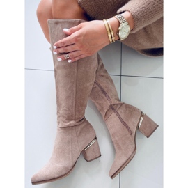 Heather L.KHAKI kozačky na vysokém podpatku béžový 2 Heather L.KHAKI kozačky na vysokém podpatku béžový 2