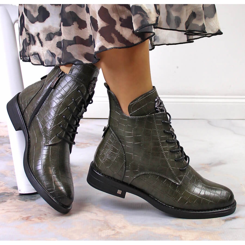 Dámské zelené krokodýlí teplé boty Potocki zelená 1