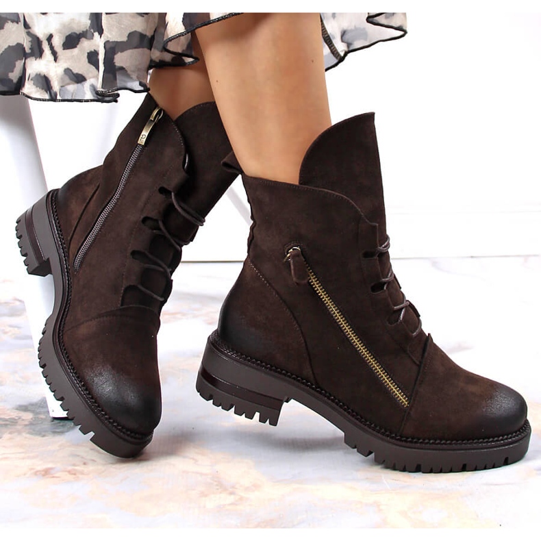 Dámské hnědé kozačky na zip, Potocki hnědý 1