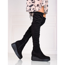 T.Sokolski Dámské semišové kozačky po stehna značky Sokolski černá 1