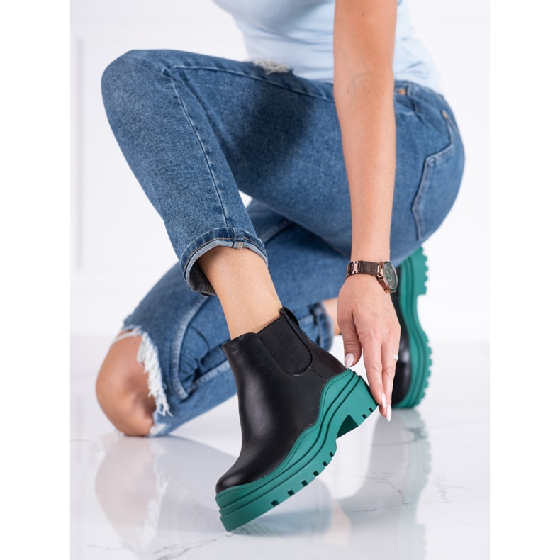 Černé a zelené kozačky pro ženy Kozačky Shelovet Jodhpur na platformě černá 2