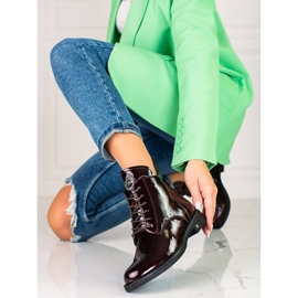 W. Potocki Lakované elegantní dámské kozačky Potocki se šněrováním bordó červené 1