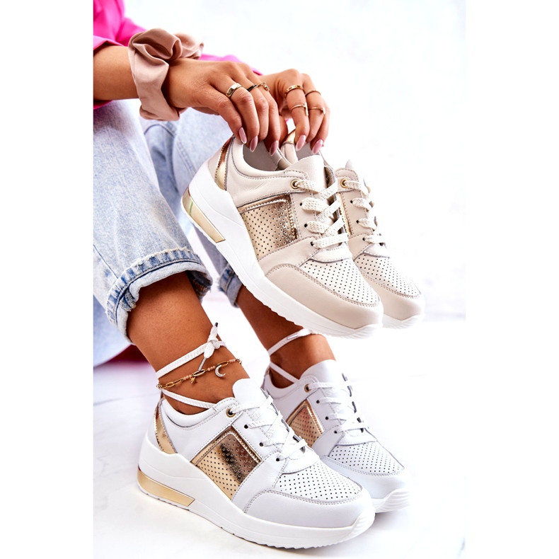 S.Barski Dámská kožená sportovní obuv na klínu béžová Larson béžový 5