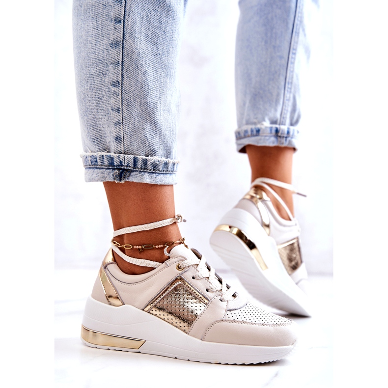 S.Barski Dámská kožená sportovní obuv na klínu béžová Larson béžový 3