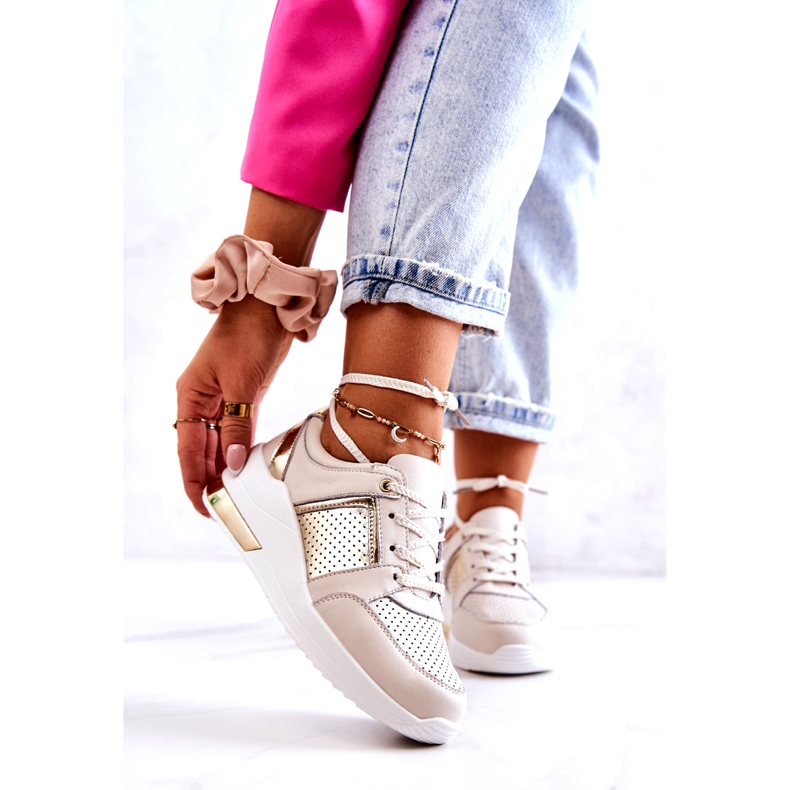 S.Barski Dámská kožená sportovní obuv na klínu béžová Larson béžový 1