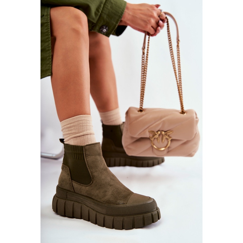 FB2 Módní nazouvací boty na zelené platformě Jenna hnědý 1