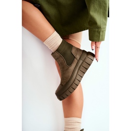 FB2 Módní nazouvací boty na zelené platformě Jenna hnědý 4