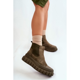 FB2 Módní nazouvací boty na zelené platformě Jenna hnědý 2