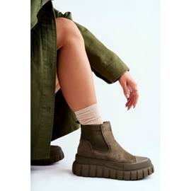 FB2 Módní nazouvací boty na zelené platformě Jenna hnědý 5