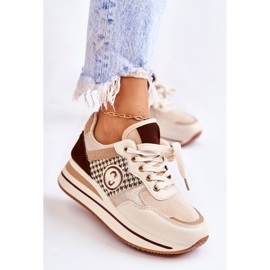 FB2 Módní dámská sportovní obuv na klínu béžovo-hnědá Aronne béžový hnědý 1