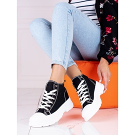 Vysoké šněrovací černobílé dámské tenisky na platformě Shelovet černý 2