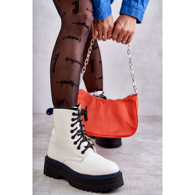 Dámské zavazované kozačky Glany White Callie bílý 2