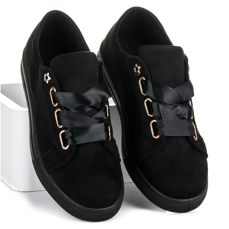Ideal Shoes Semišové Tenisky Se Stuhou černý 2