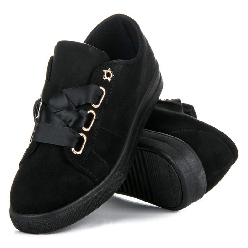 Ideal Shoes Semišové Tenisky Se Stuhou černý 1