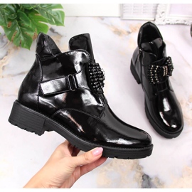 Dámské kozačky s lakovanou černou mašlí Potocki černý 1