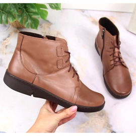 Pohodlné hnědé kožené boty pro ženy zateplené hnědé Łukbut LUK1816B hnědý 1