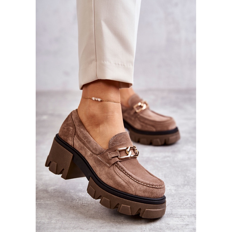 PL5 Semišové vysoké podpatky se zlatohnědým zdobením lurdes béžový 1