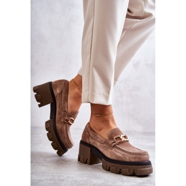 PL5 Semišové vysoké podpatky se zlatohnědým zdobením lurdes béžový 2