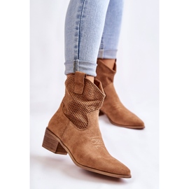 FB1 Semišové prolamované kovbojské boty s prošíváním Camel Elvire hnědý 2