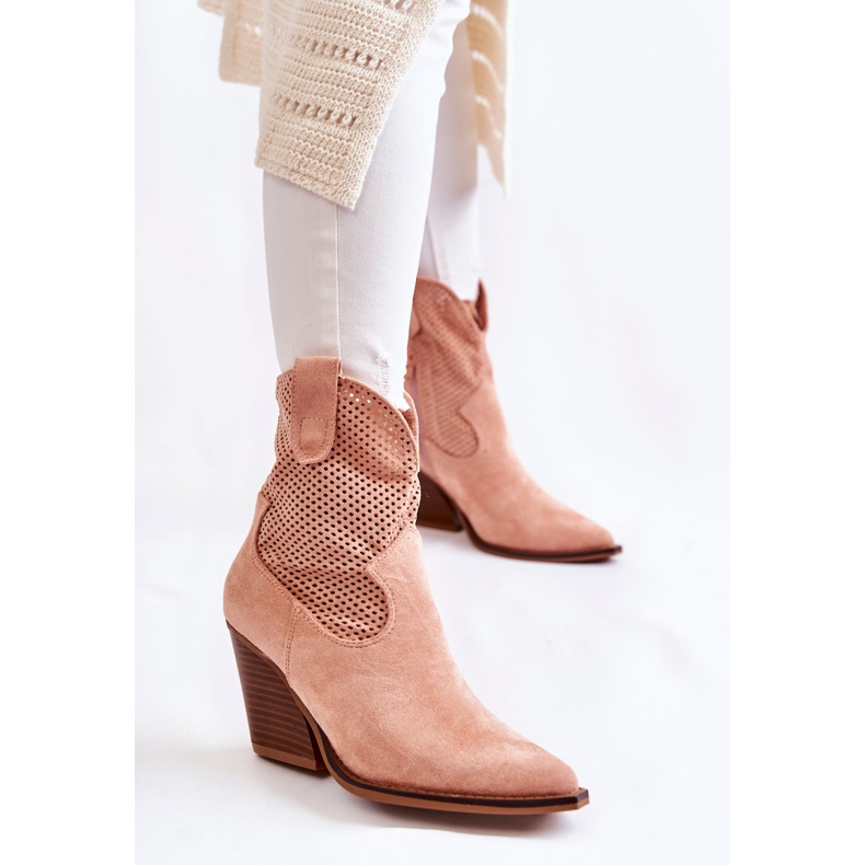 Dámské semišové prolamované boty Cowboy Pink Eleonore béžový 1