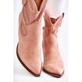Dámské semišové prolamované boty Cowboy Pink Eleonore béžový 2