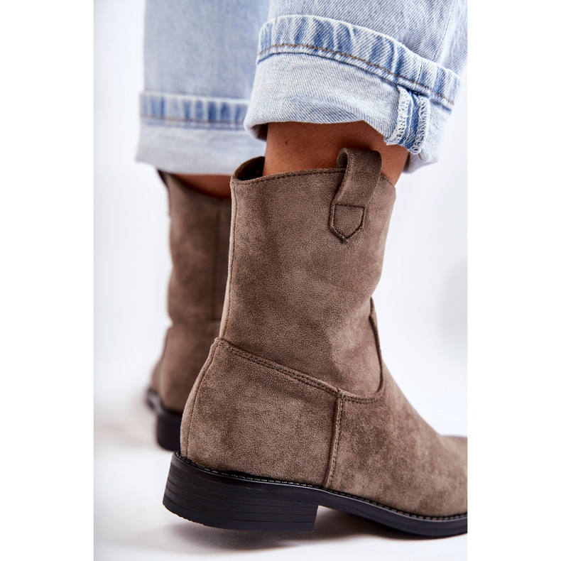 S.Barski Dámské semišové kozačky na plochém podpatku tmavě šedá Fiorenz béžový 2