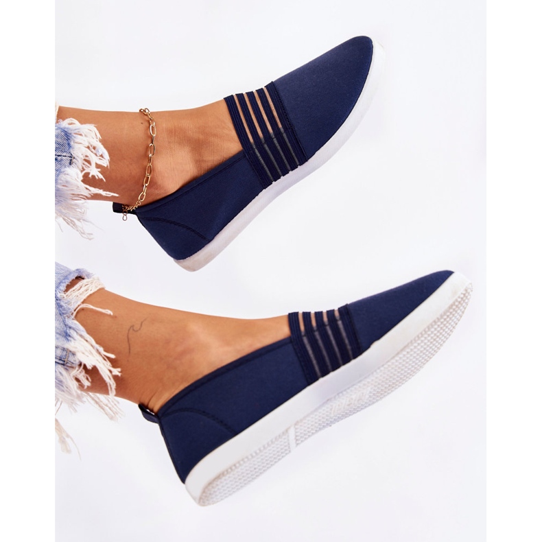 S.Barski Dámské tenisky z materiálu Slip-On Navy Blue Lilis modrý 1