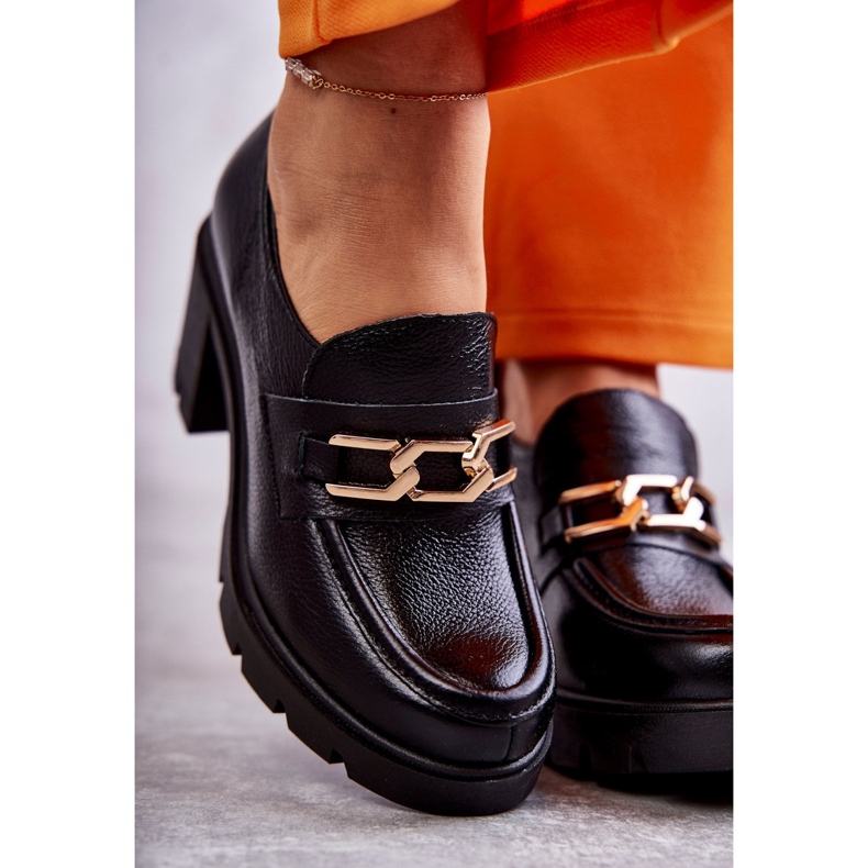 Kožené boty na sloupu se zlatým ornamentem černá Mikeyla 2