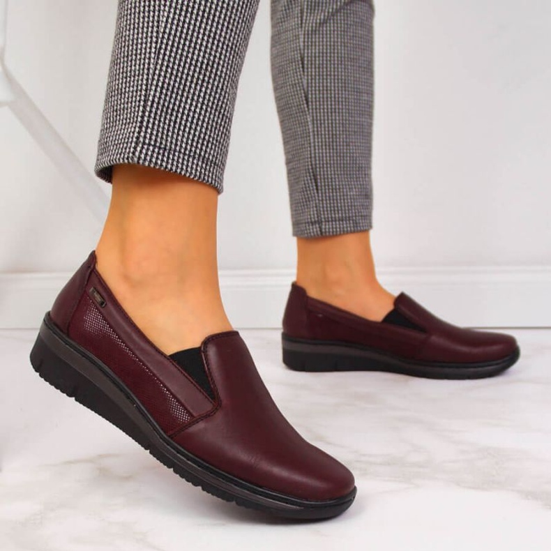 Kožené Slip On Boty Helios W H350L vínové červený vícebarevný 2