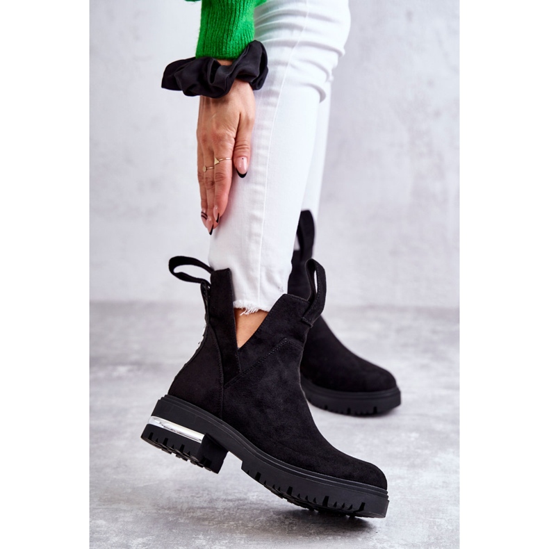 PS1 Černé semišové kozačky Elvera s výřezy černá 1