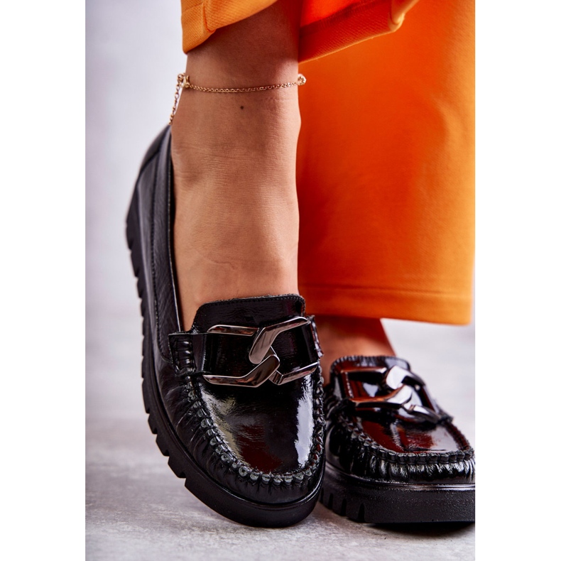 PL5 Dámské kožené mokasíny na černé platformě Venesia černá 1