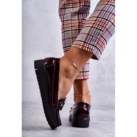 PL5 Dámské kožené mokasíny na platformě Venesia Burgundsko červené vícebarevný 2