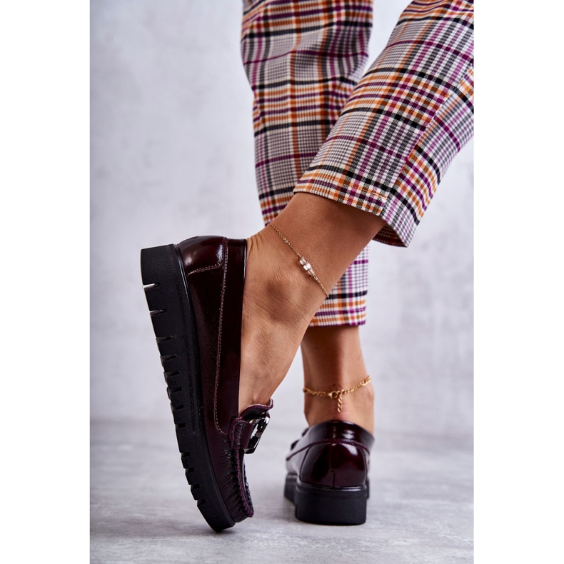 PL5 Dámské kožené mokasíny na platformě Venesia Burgundsko červené vícebarevný 2