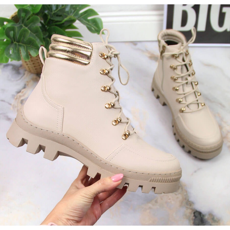 Dámské turistické boty, béžová platforma work Potocki béžový 1