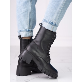 Klasické černé šněrovací kozačky Shelovet na vysokém podpatku černá 1