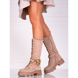 Dámské semišové šněrovací kozačky Shelovet hnědé kozačky hnědý 2 Dámské semišové šněrovací kozačky Shelovet hnědé kozačky hnědý 2