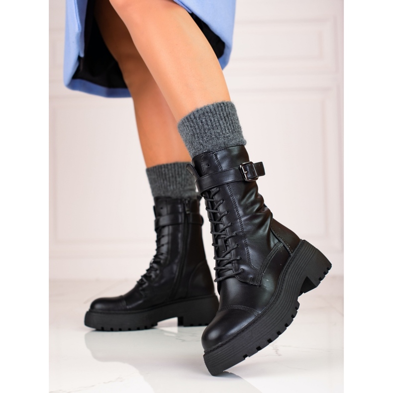 Vysoké černé dámské tašky se šněrováním Shelovet černá 1